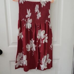 Maroon and White Smocked Strapless Sundress